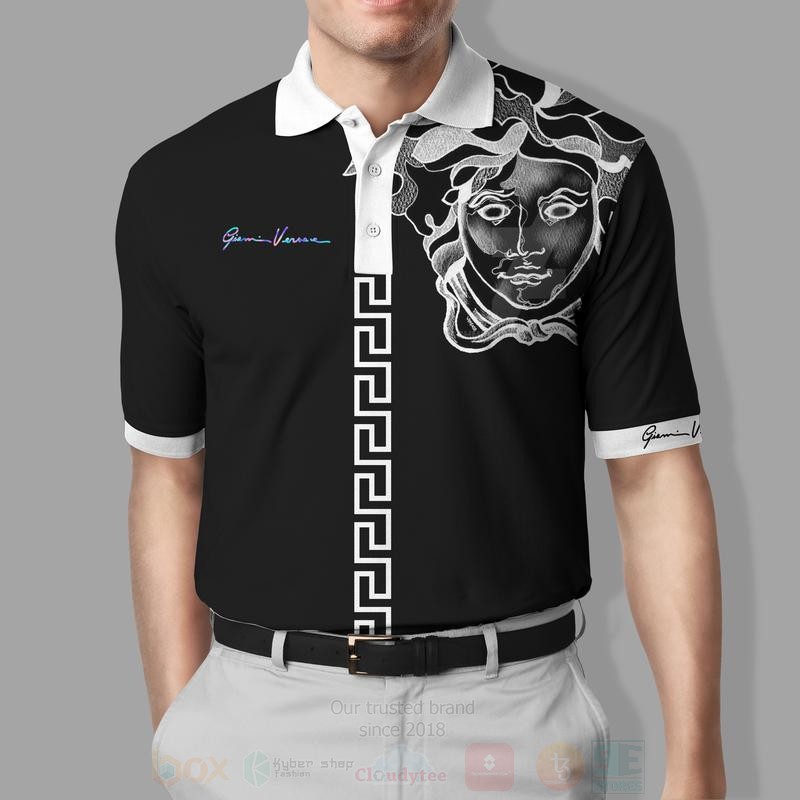 BEST Gianni Versace Pattern Black-White Medusa All Over Print 3D Polo Shirt 3 Gianni Versace Pattern Black White Medusa Polo Shirt 1 2
