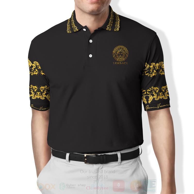 BEST Gianni Versace Pattern Full Yellow-Black All Over Print 3D Polo Shirt 3 Gianni Versace Pattern Full Yellow Black Polo Shirt 1 2