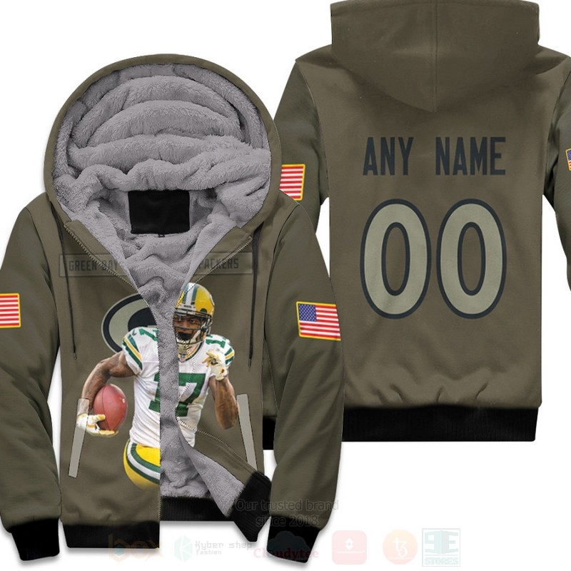 Green Bay Packers Davante Adams 17 NFL Olive Personalized 3D Fleece Hoodie