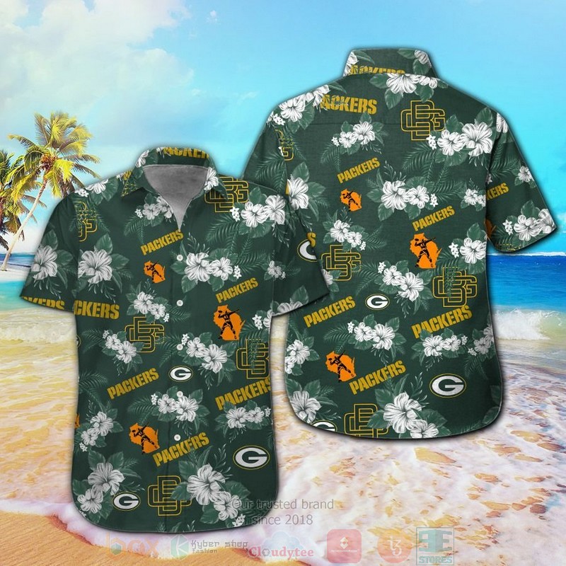 Green Bay Packers Hibiscus hawaiian shirt and shorts
