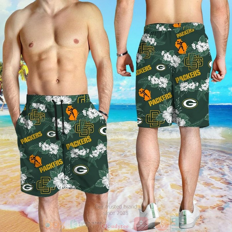 HOT Green Bay Packers Hibiscus hawaiian shirt and shorts 4 Green Bay Packers Hibiscus hawaiian shirt and shorts 1 2 3