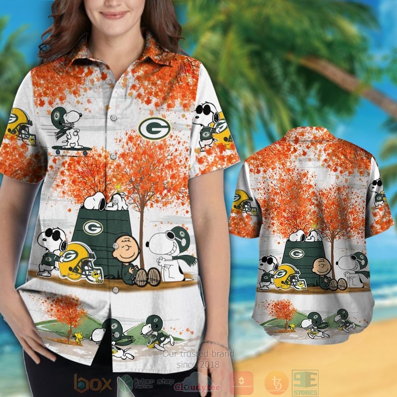 HOT Green Bay Packers Snoopy Charlie Brown Autumn hawaiian shirt and shorts 3 Green Bay Packers Snoopy Charlie Brown Autumn hawaiian shirt and shorts 1 2