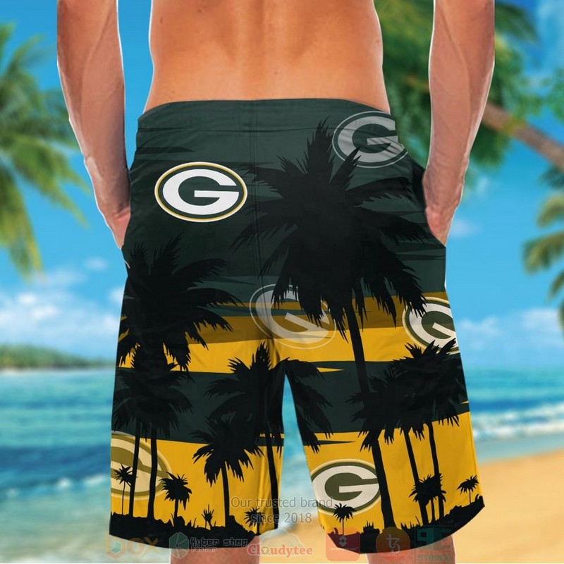 Green Bay Packers palm tree dark green hawaiian shirt and shorts 1 2 3 4 5
