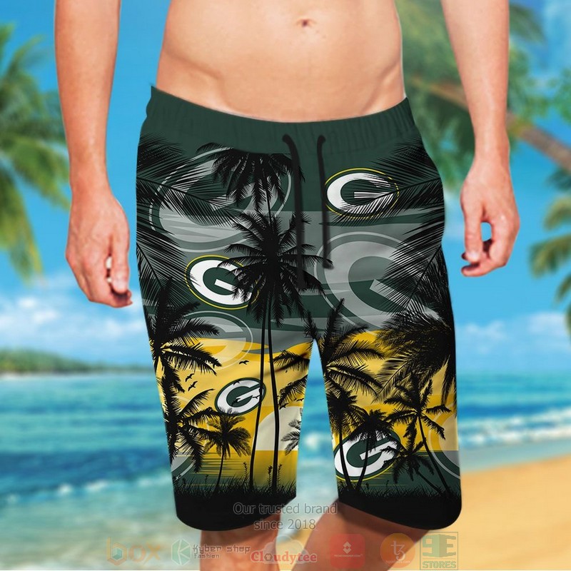 Green Bay Packers palm tree green black hawaii shirt shorts 1 2 3 4