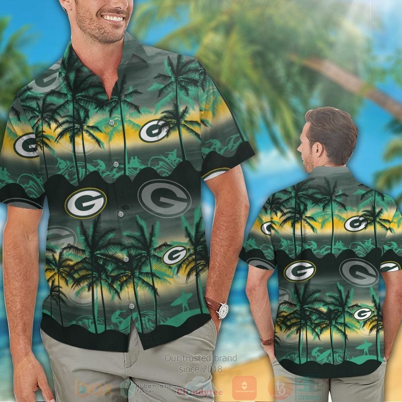 HOT Green Bay Packers palm tree hawaii shirt, shorts 2 Green Bay Packers palm tree hawaii shirt shorts 1