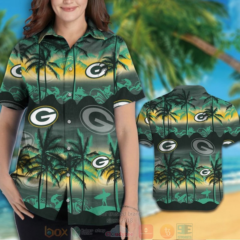 HOT Green Bay Packers palm tree hawaii shirt, shorts 3 Green Bay Packers palm tree hawaii shirt shorts 1 2