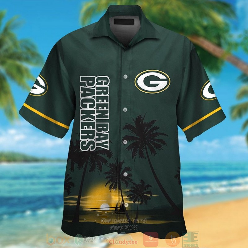 Green Bay Packers palm trees dark green hawaii shirt shorts