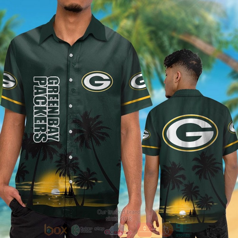 HOT Green Bay Packers palm trees dark green hawaii shirt, shorts 2 Green Bay Packers palm trees dark green hawaii shirt shorts 1