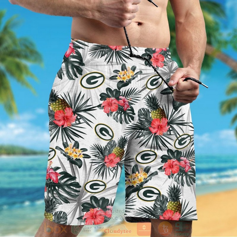 Green Bay Packers pineapple Hibiscus hawaiian shirt and shorts 1 2 3 4