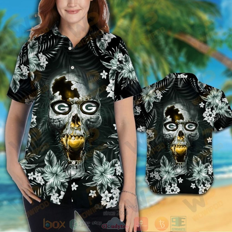 HOT Green Bay Packers skull hawaiian shirt and shorts 3 Green Bay Packers skull hawaiian shirt and shorts 1 2