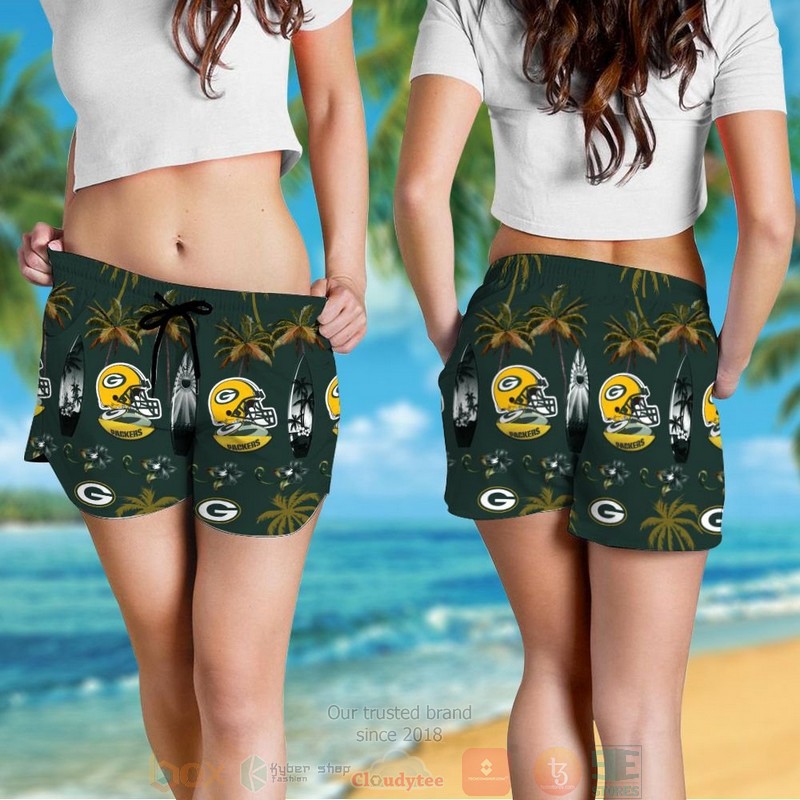 Green Bay Packers surfboard palm tree hawaiian shirt and shorts 1 2 3