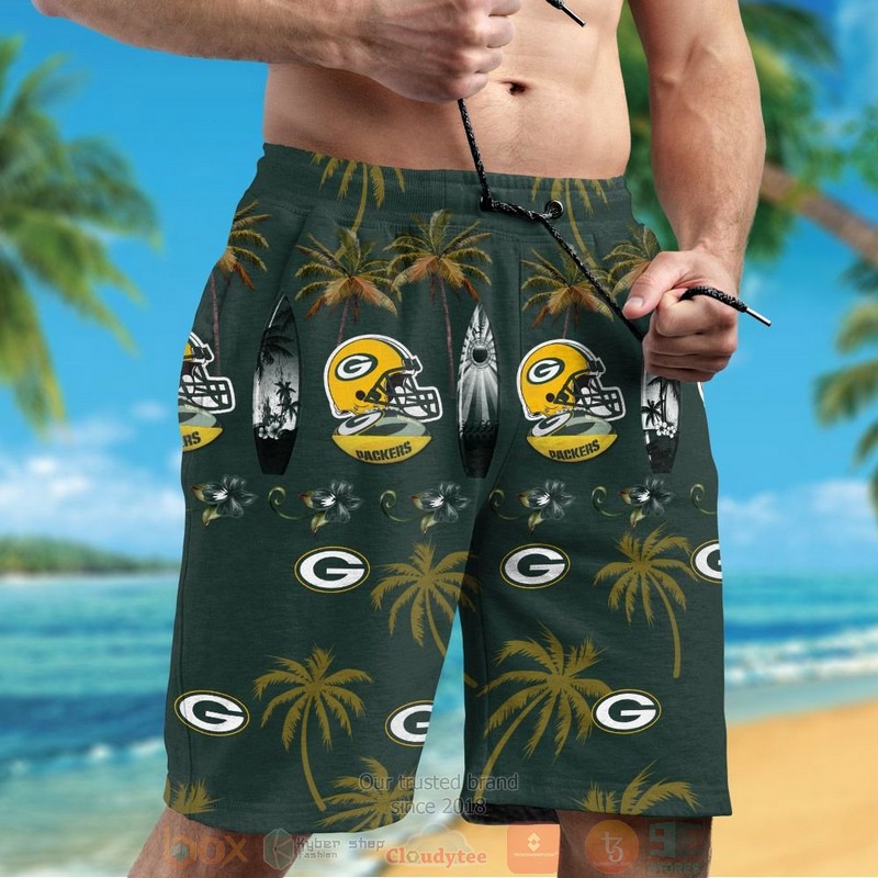 Green Bay Packers surfboard palm tree hawaiian shirt and shorts 1 2 3 4