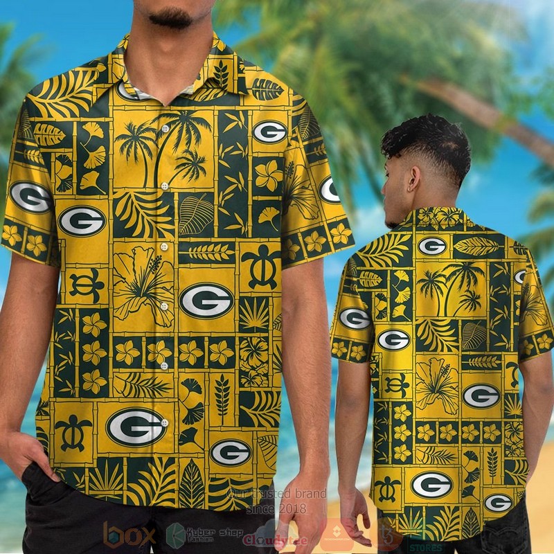 HOT Green Bay Packers tropical plants yellow hawaii shirt, shorts 2 Green Bay Packers tropical plants yellow hawaii shirt shorts 1