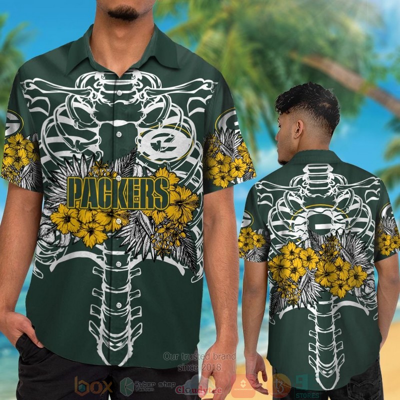 HOT Green Bay Packers yellow Hibiscus green hawaii shirt, shorts 2 Green Bay Packers yellow Hibiscus green hawaii shirt shorts 1