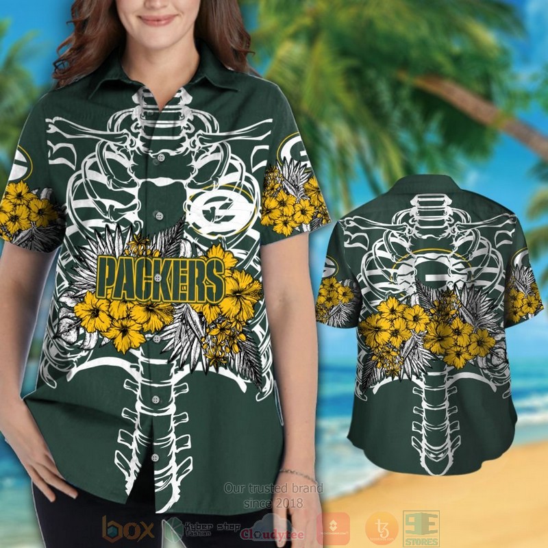 HOT Green Bay Packers yellow Hibiscus green hawaii shirt, shorts 3 Green Bay Packers yellow Hibiscus green hawaii shirt shorts 1 2