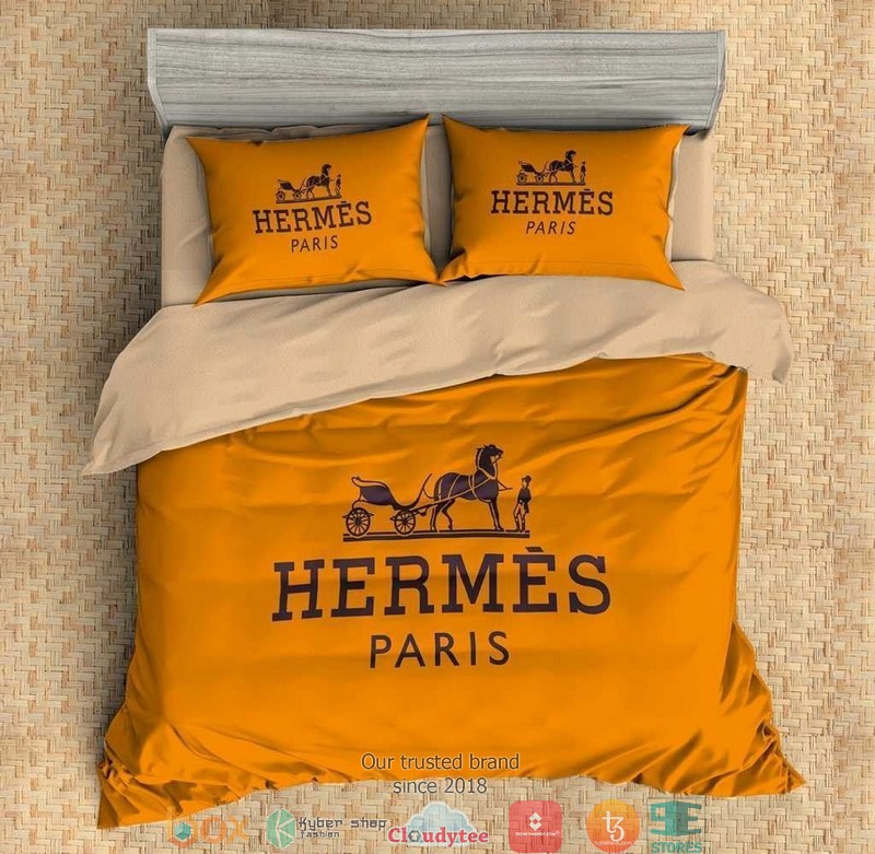 Hermes Logo Paris Yellow Duvet cover bedding set