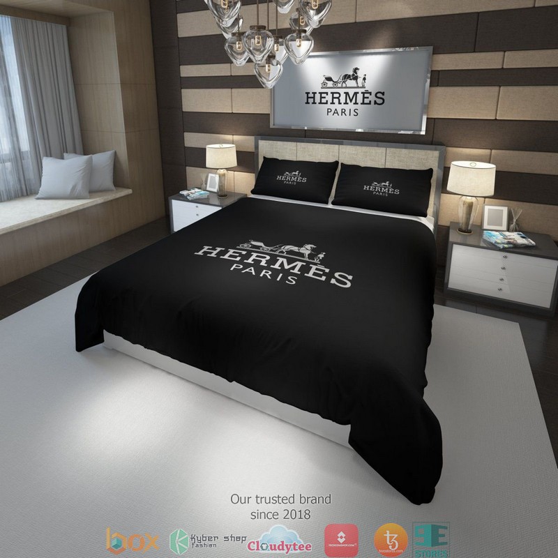 Hermes Paris Black Simple Duvet cover bedding set