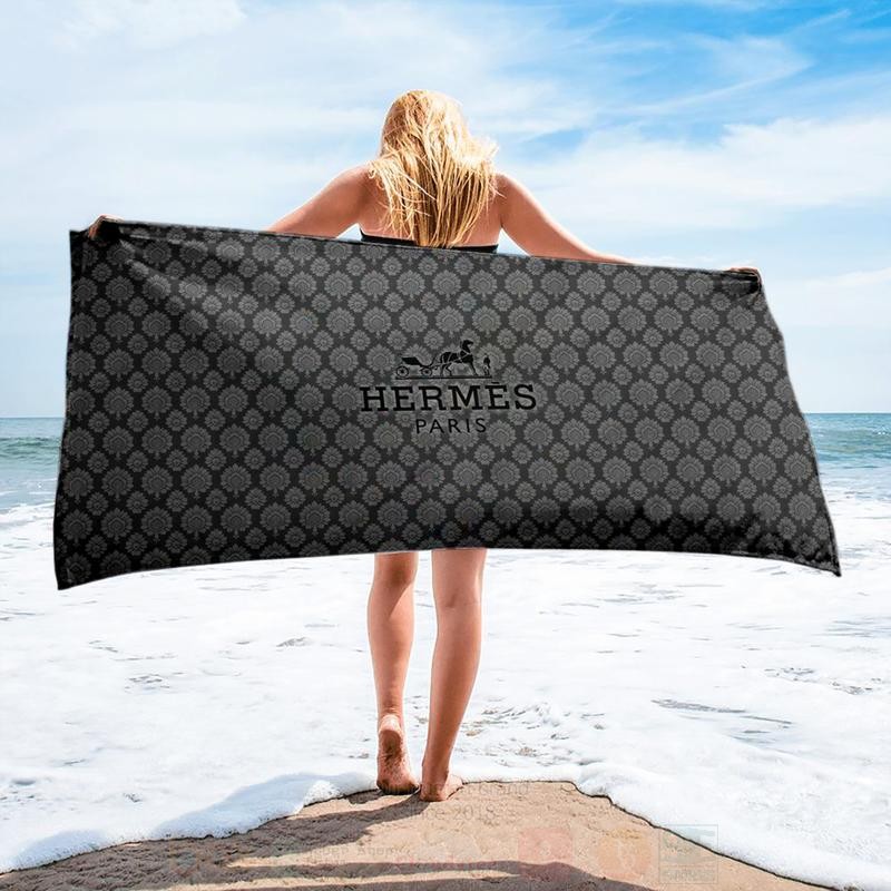 Hermes Paris Grey Microfiber Beach Towel