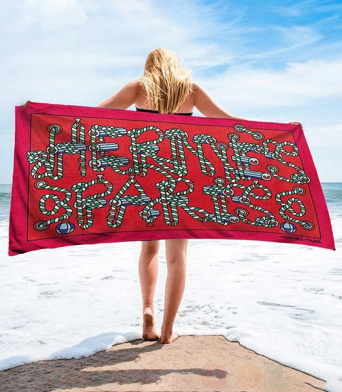 Hermes Paris Red Microfiber Beach Towel 1