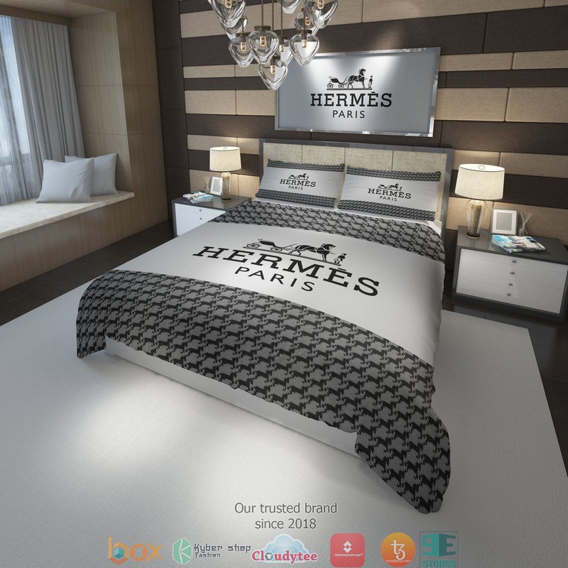Hermes chain hook pattern Black White Duvet cover bedding set