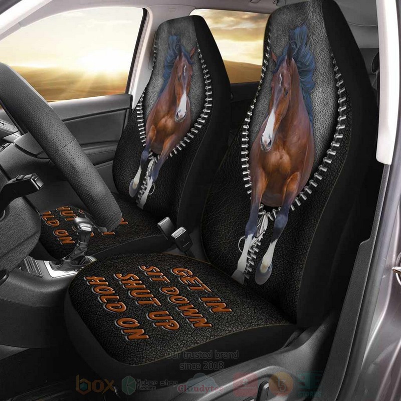 Horse Zip Get In Sit Down Shut Up Hold On Black Car Seat Covers 1