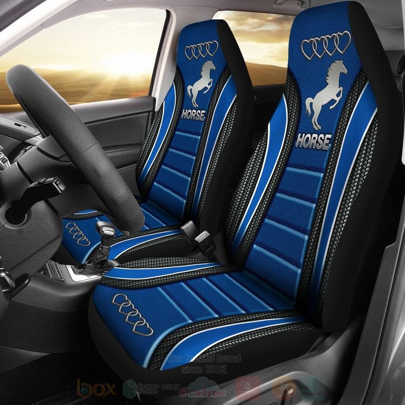 BEST Horse and Heart Blue 3D Car Seat Covers 7 Horse and Heart Blue Car Seat Covers