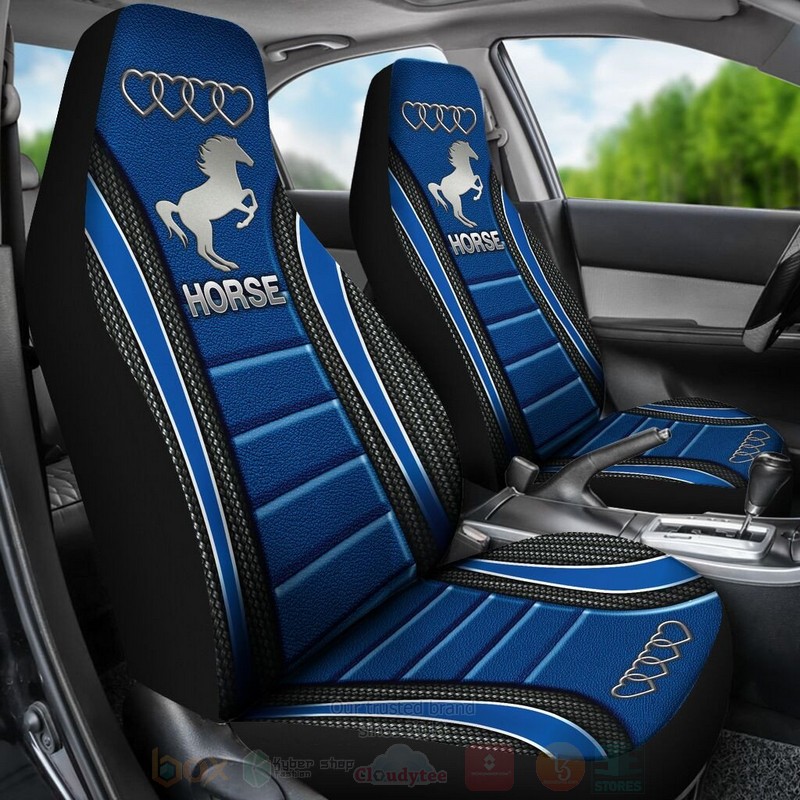 Horse and Heart Blue Car Seat Covers 1
