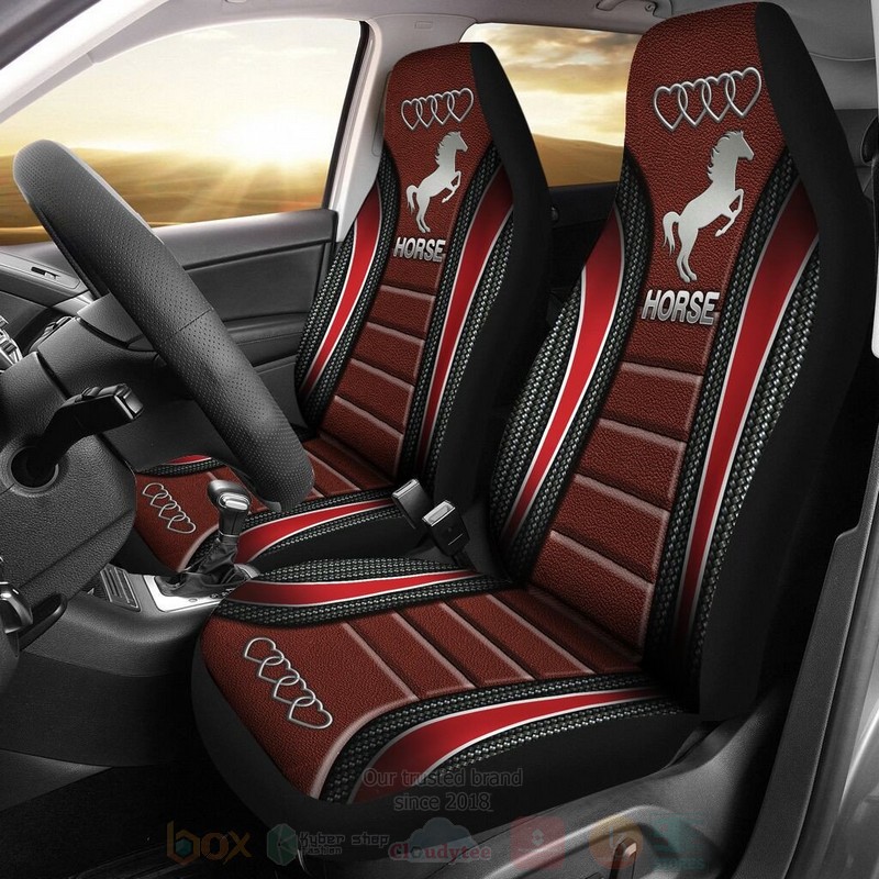 Horse and Heart Red Car Seat Covers