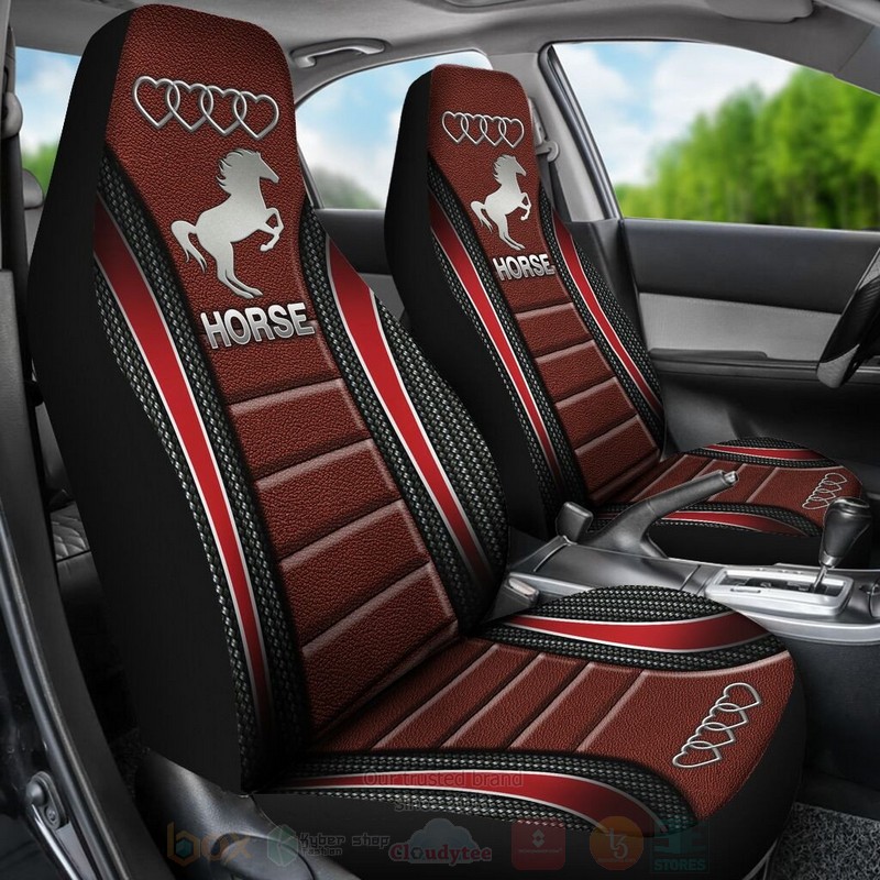 Horse and Heart Red Car Seat Covers 1