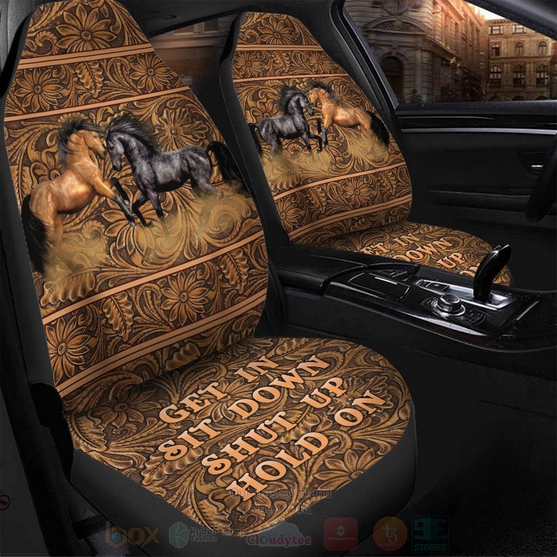 Horses Western Get In Sit Down Shut Up Hold On Car Seat Covers 1 2 3