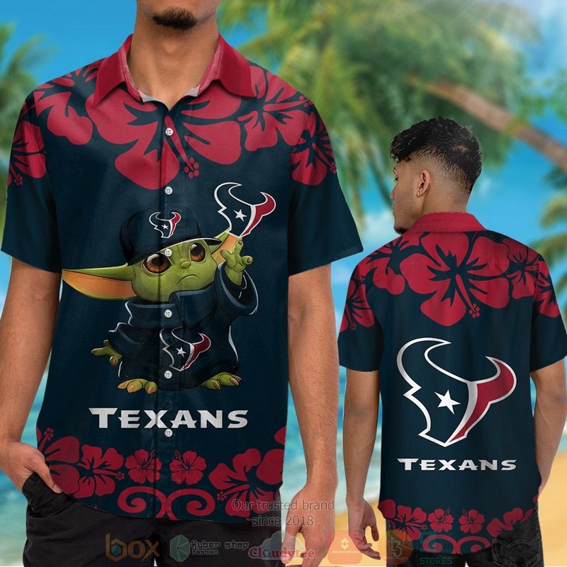 HOT Houston Texans Baby Yoda hawaiian shirt and shorts 2 Houston Texans Baby Yoda hawaiian shirt and shorts 1