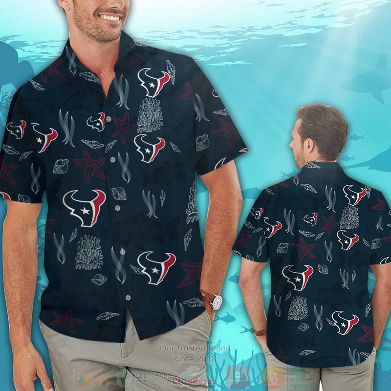HOT Houston Texans Fish hawaiian shirt and shorts 2 Houston Texans Fish hawaiian shirt and shorts 1