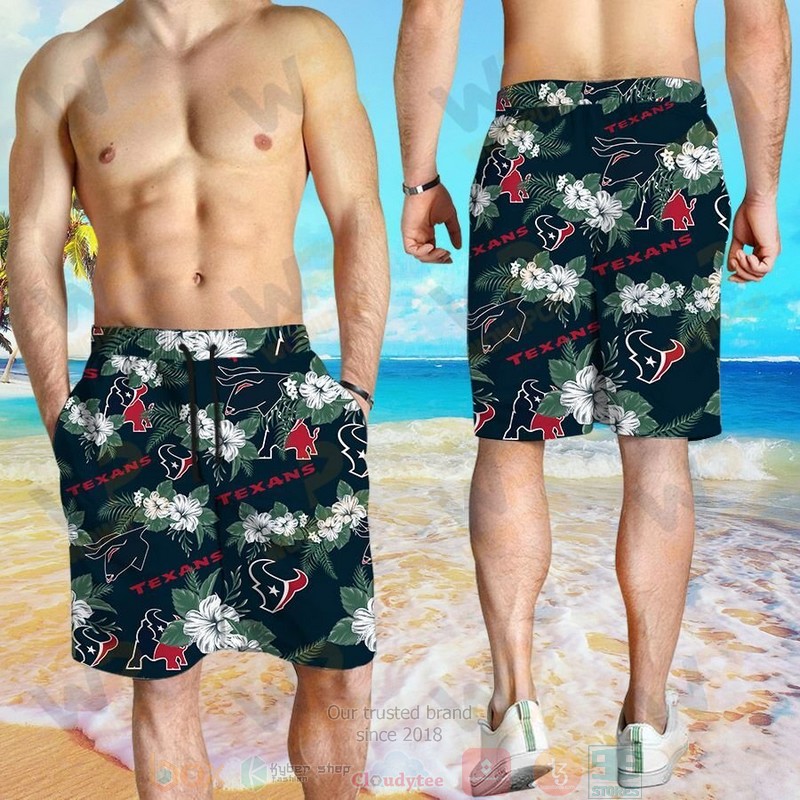 HOT Houston Texans Hibiscus hawaiian shirt and shorts 4 Houston Texans Hibiscus hawaiian shirt and shorts 1 2 3