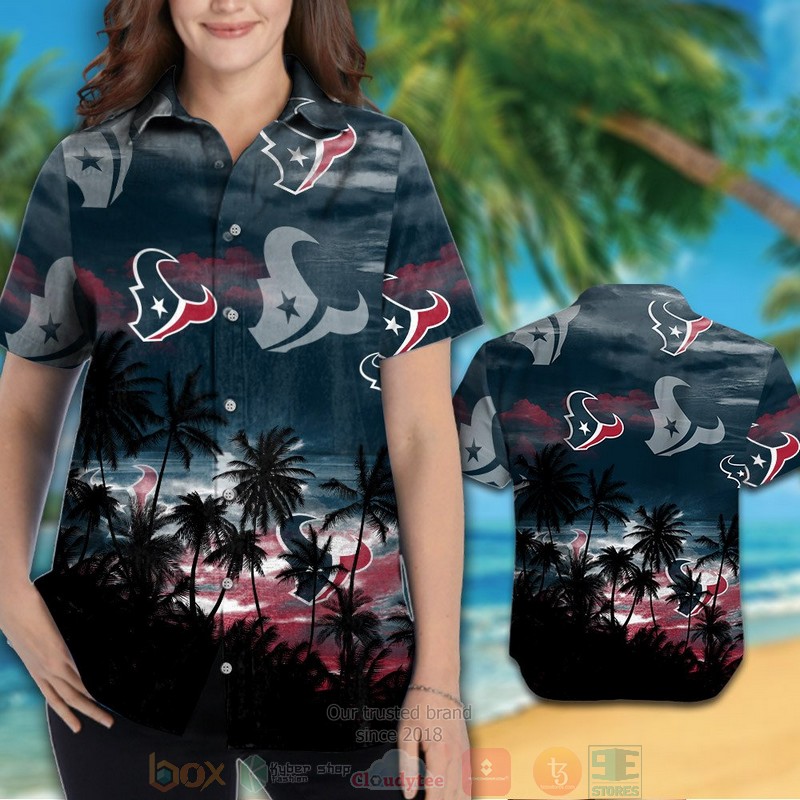 HOT Houston Texans black palm tree hawaiian shirt and shorts 3 Houston Texans black palm tree hawaiian shirt and shorts 1 2