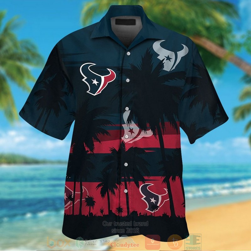 HOT Houston Texans palm tree dark blue red hawaiian shirt and shorts 13 Houston Texans palm tree dark blue red hawaiian shirt and shorts