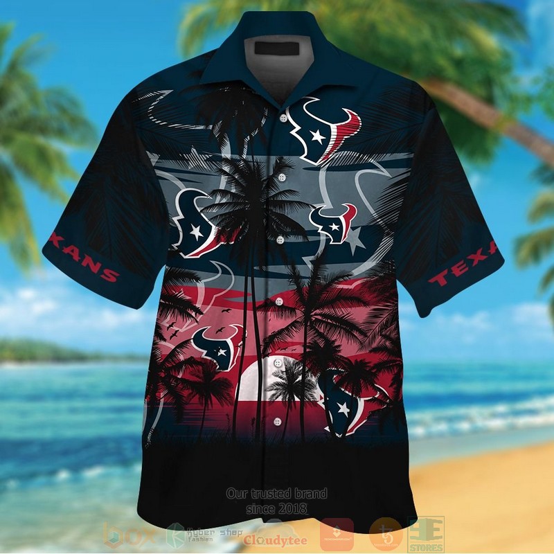 Houston Texans palm tree deep steel blue black hawaii shirt shorts
