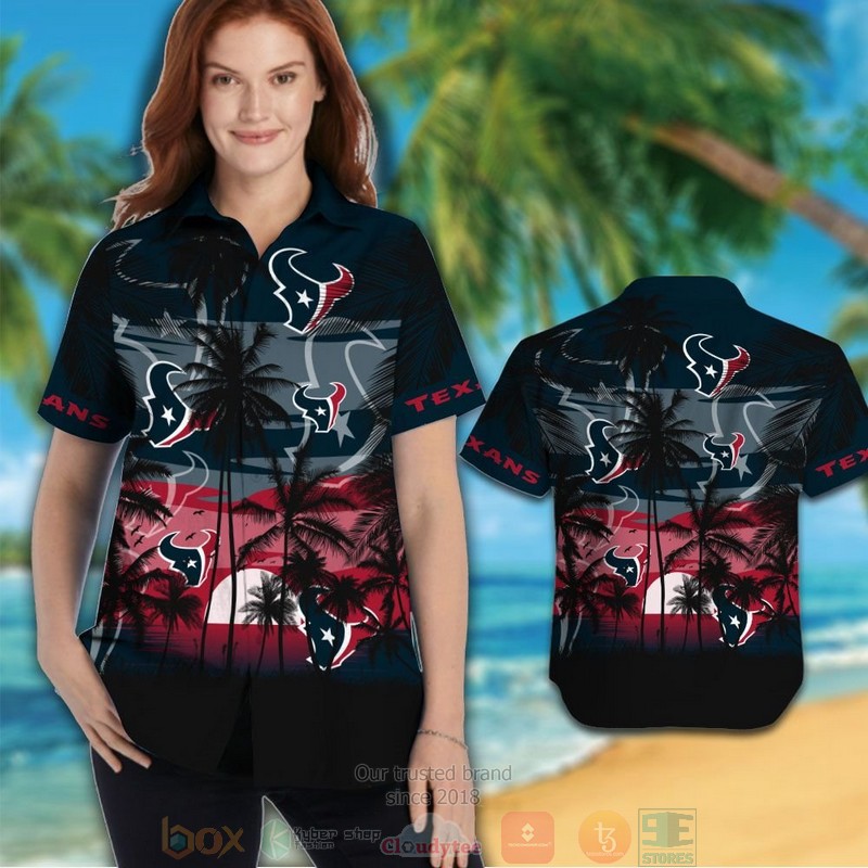 Houston Texans palm tree deep steel blue black hawaii shirt shorts 1 2