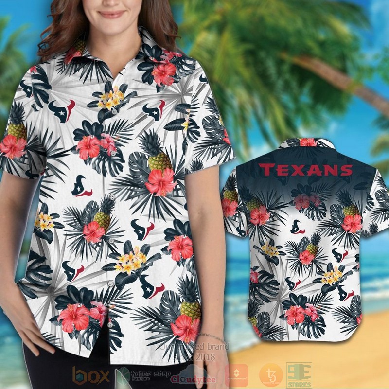 HOT Houston Texans pineapple Hibiscus hawaiian shirt and shorts 3 Houston Texans pineapple Hibiscus hawaiian shirt and shorts 1 2