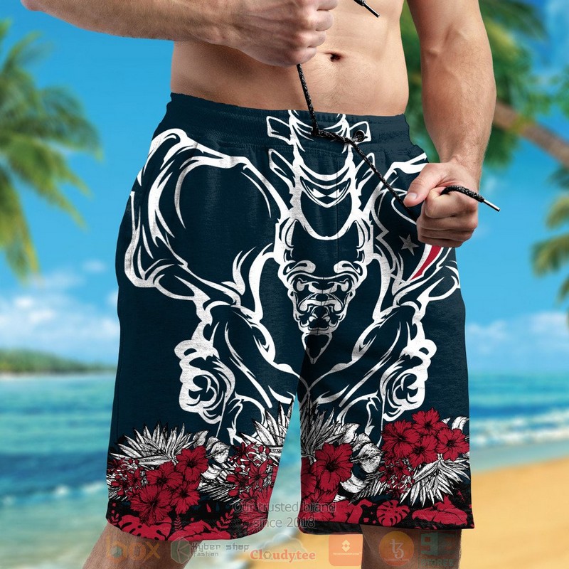 Houston Texans red Hibiscus dark blue hawaii shirt shorts 1 2 3 4