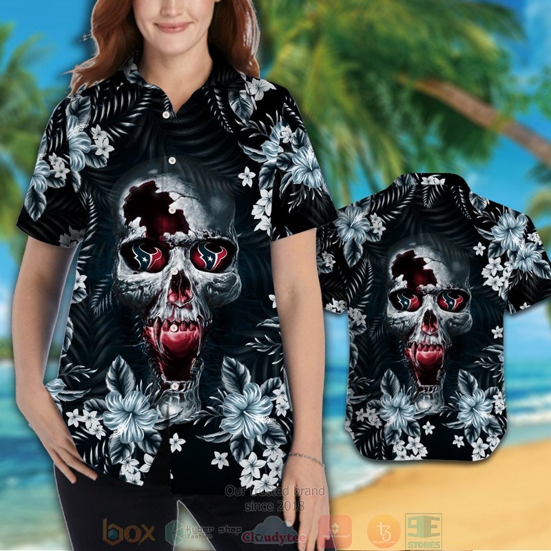 HOT Houston Texans skull hawaiian shirt and shorts 3 Houston Texans skull hawaiian shirt and shorts 1 2