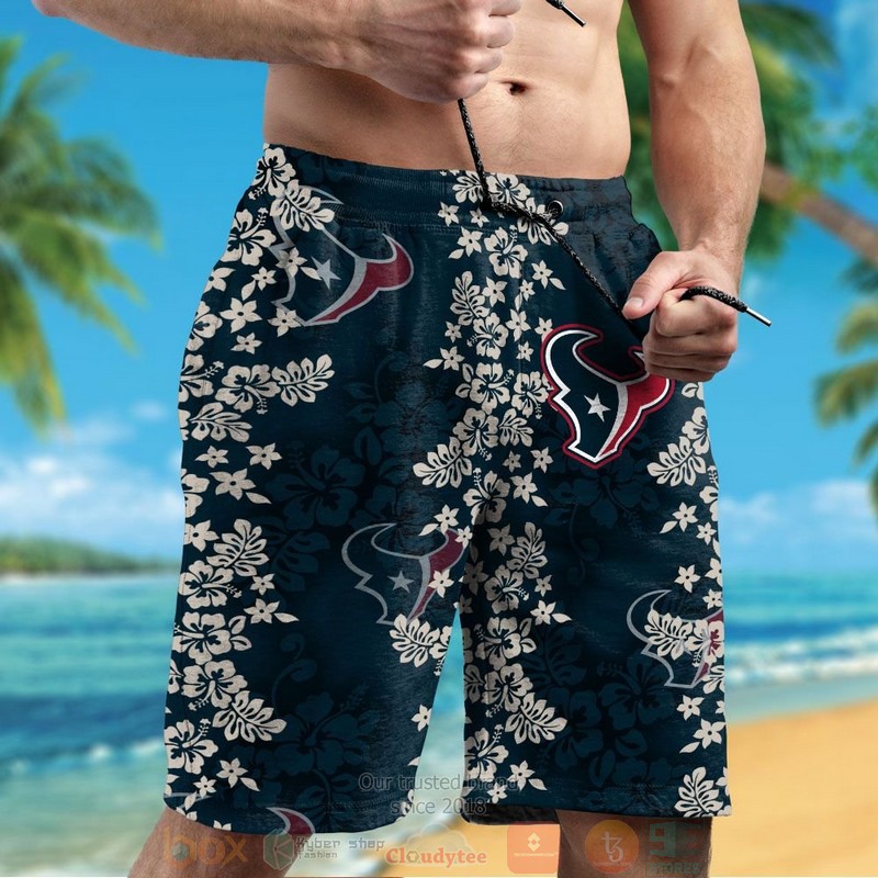 Houston Texans tropical plants dark blue hawaii shirt shorts 1 2 3 4