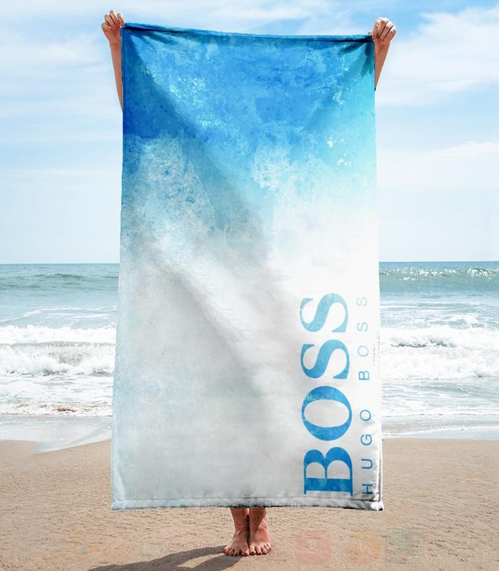 Hugo Boss Blue White Microfiber Beach Towel 1