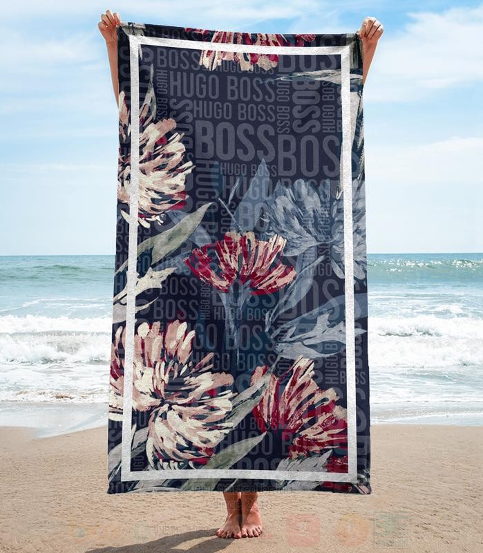 Hugo Boss Flower Navy Microfiber Beach Towel 1