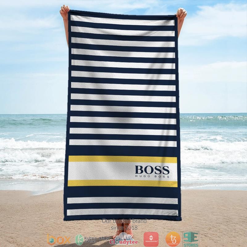 Hugo Boss Navy White Stripe Beach Towel