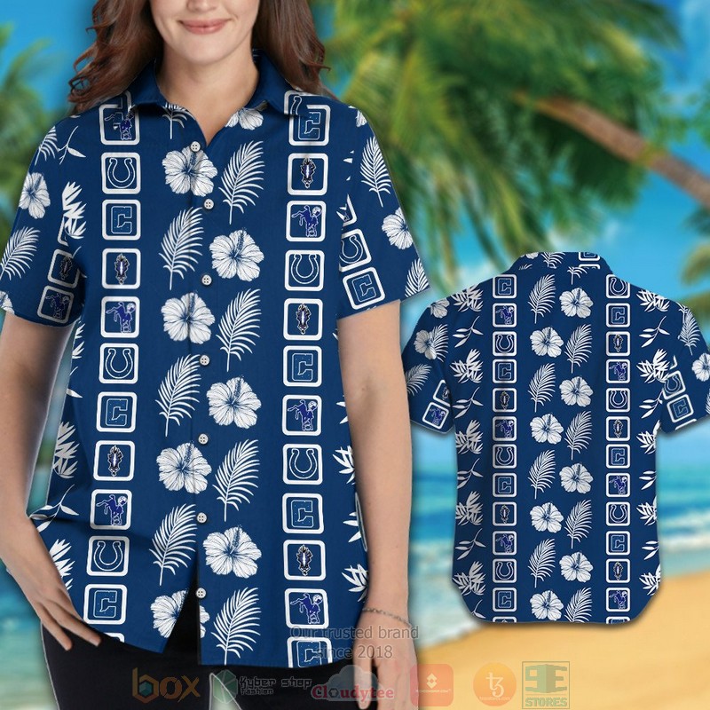 Indianapolis Colts logo white Hibiscus blue hawaiian shirt and shorts 1 2
