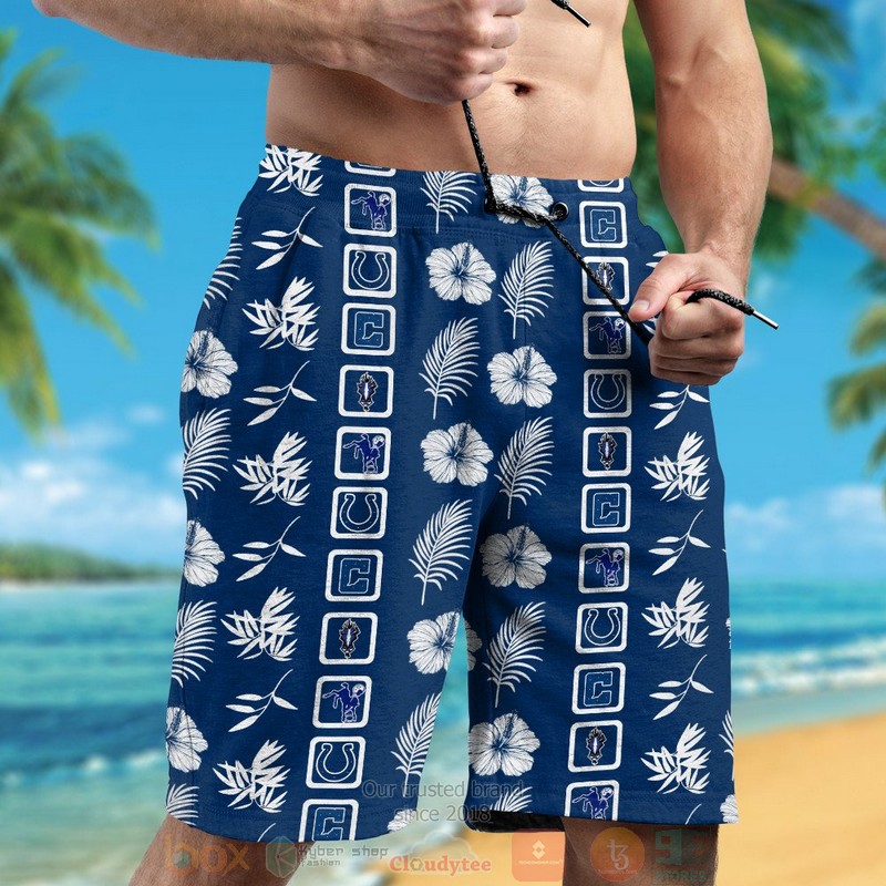 Indianapolis Colts logo white Hibiscus blue hawaiian shirt and shorts 1 2 3 4