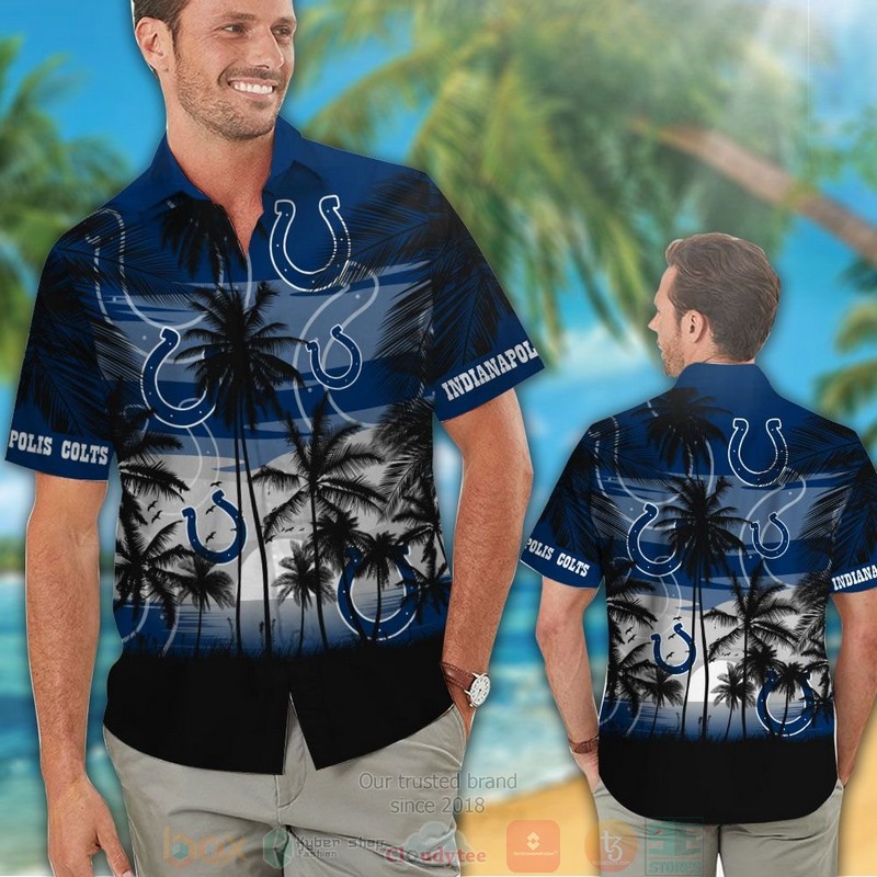 HOT Indianapolis Colts palm tree blue black hawaii shirt, shorts 2 Indianapolis Colts palm tree blue black hawaii shirt shorts 1