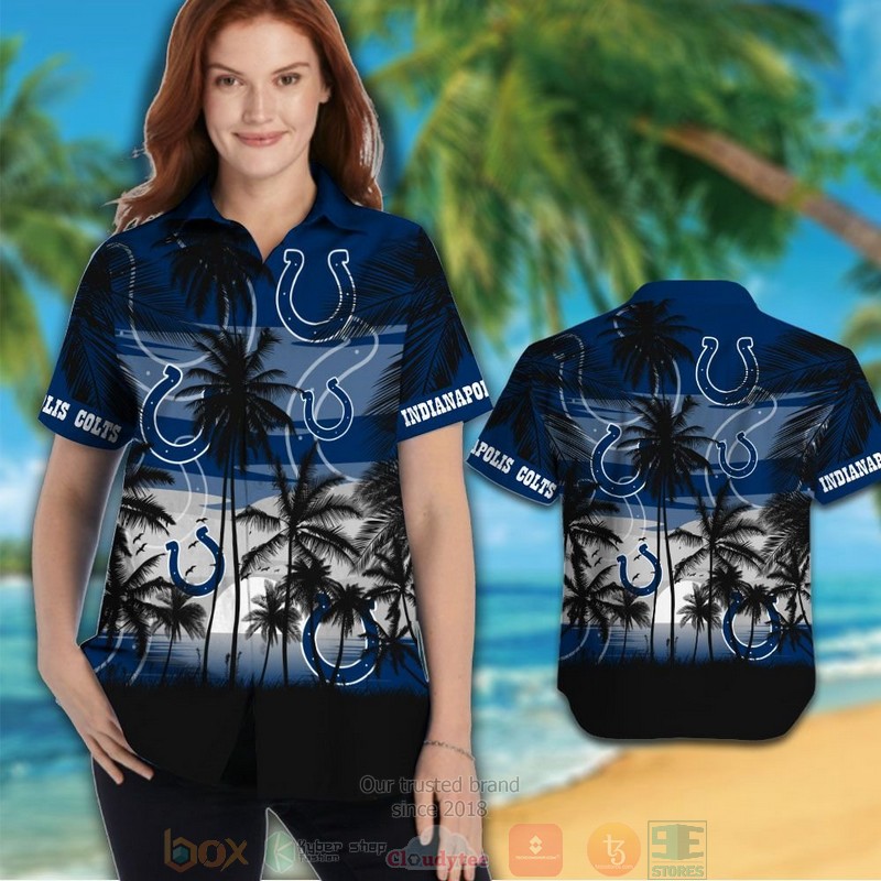 HOT Indianapolis Colts palm tree blue black hawaii shirt, shorts 3 Indianapolis Colts palm tree blue black hawaii shirt shorts 1 2