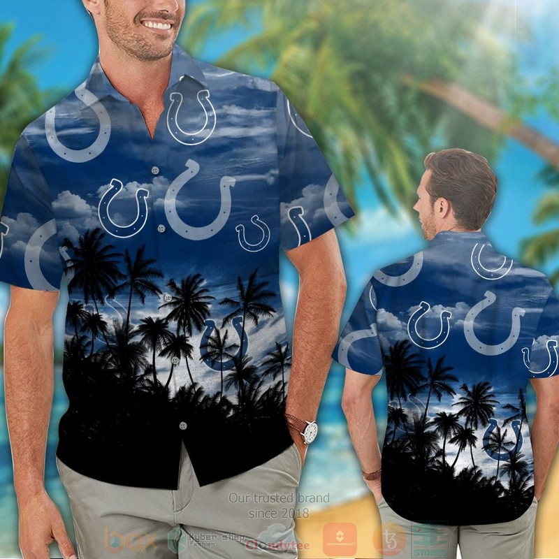 HOT Indianapolis Colts palm tree blue black hawaiian shirt and shorts 2 Indianapolis Colts palm tree blue black hawaiian shirt and shorts 1