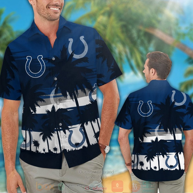 HOT Indianapolis Colts palm tree blue hawaiian shirt and shorts 2 Indianapolis Colts palm tree blue hawaiian shirt and shorts 1